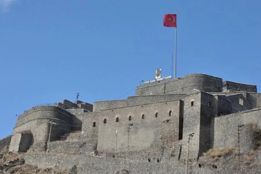 kars castle and stone bridge winter view