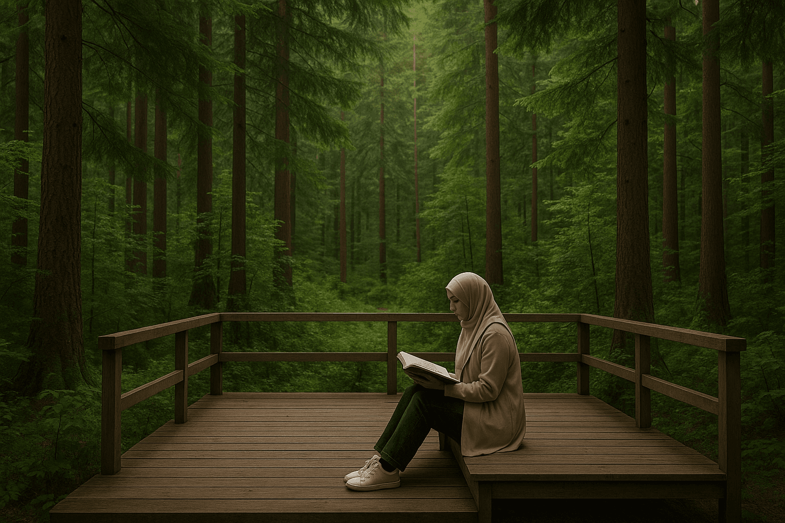 muslim-woman-reading-quran-on-forest-terrace