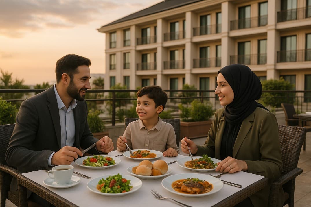 eine-konservative-Familie-speist-mit-Kindern-in-einem-Halal-Konzept-Restaurant